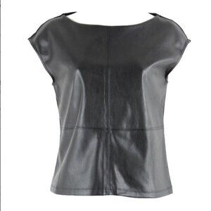 Worthington Sz PS Black Vegan Leather Front Knit Back PU Poly Spandex Top